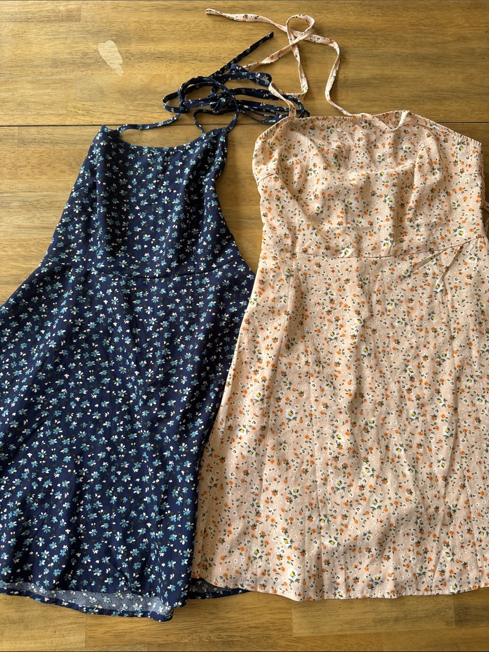 SHEIN Navy Blue & Blush Pink Floral Tie-Strap Sundress Duo